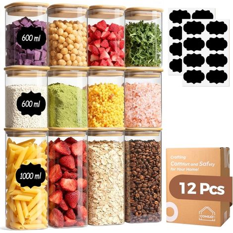 Convient – Lot de 12 articles – 600-1000 ml – Pot en Verre Avec Couvercle – Bocal en Verre Avec Couv (1/5)