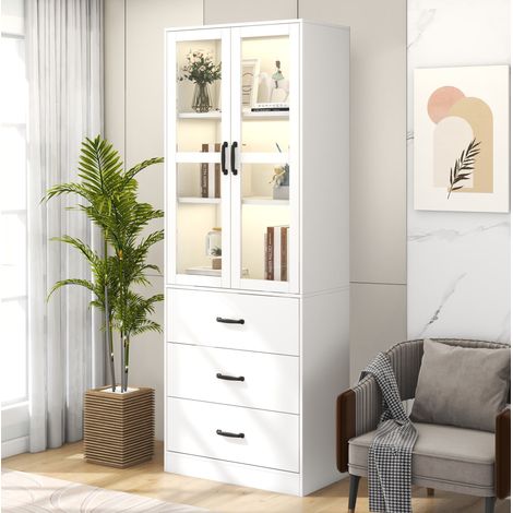 MEUBLIV Vitrine weiß 200 cm mit LED, 3 Schubladen und Acryltüren (1/5)