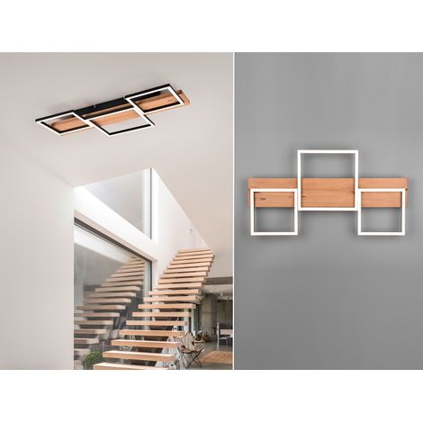 Flache LED Deckenleuchte HARPER dimmbar Holzbrett naturbelassen, Breite 65cm (1/5)