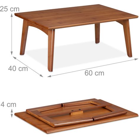 Table basse pliable compacte salon finition mate 90 x 50 x 40 cm en bambou marron (1/4)