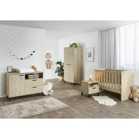 Habitación bebé o niño DANAÉ, cama 60x120 convertible en 90x200, armario, cómoda con cambiador y mesita de noche (1/5)