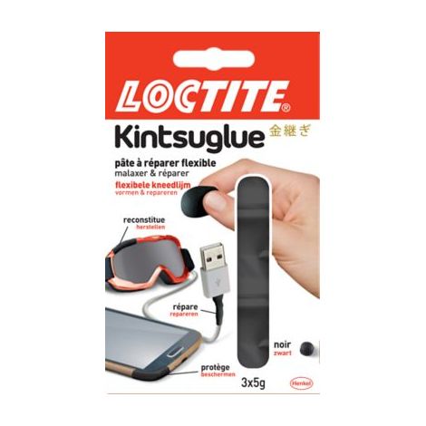 Loctite Kintsuglue Pâte à réparer multi-usages Noir, Pâte modelable qui répare, fixe, reconstitue la matière et protège, Pâte réparatrice flexible & durcissante, 3 x 5 g (1/2)