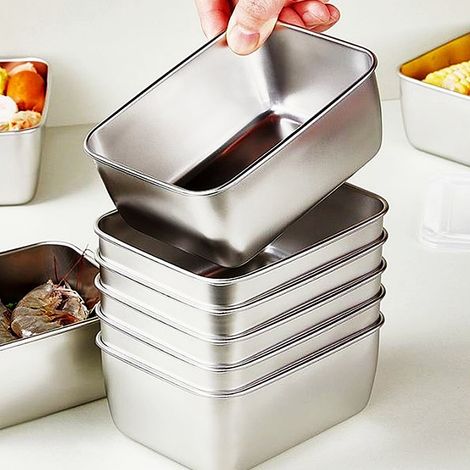 Sturdy Japanese-style stainless steel flavour box, refillable and in stock, with lid, ideal for home use, lunch boxes, food storage containers and picnic boxes.