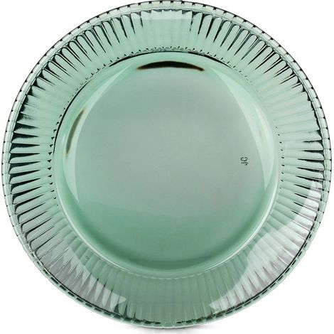 Green Glass Dessert Plate, 20.5 cm Ribbed Design (1/5)