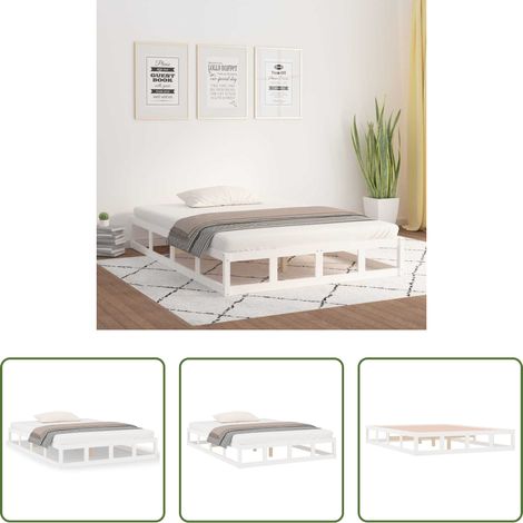 Cadre de lit blanc -  Cadre de lit sans matelas blanc 120x200 cm bois massif (1/5)