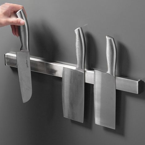 Barre Magnétique Pour Couteaux - Acier Inoxydable 304 - Fixation Murale Sans Perçage - 30 X 4 X 2 Cm - Noir Ou Argent - 1 Pièce (1/5)