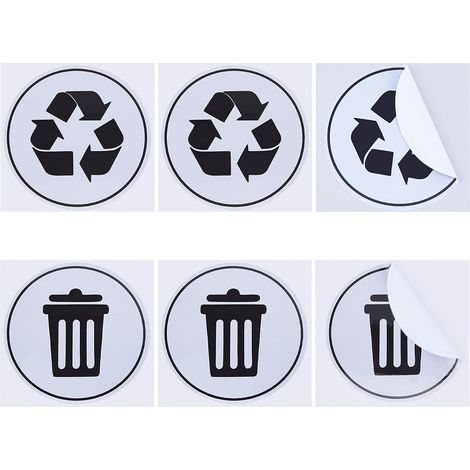 6 Pièces 2 Styles Autocollant pour Poubelle et Recyclage Étiquette de Corbeille à Déchets - Signe Compost en Plastique Vinyle