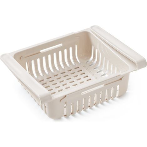 Boite Rangement Frigo, Organisateur de réfrigérateur extensible, Tiroirs empilables en plastique, Rangement et Organisation de Cuisine, Beige (1/5)