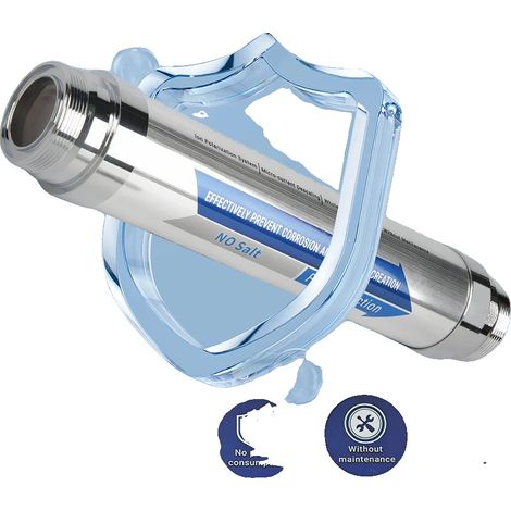 Descalcificador de agua, componentes de metal y plástico, 12 x 5 x 4 pulgadas, caudal: 4 toneladas por hora, reduce la acumulación de cal en un 86%, funcionamiento sin mantenimiento. (1/5)