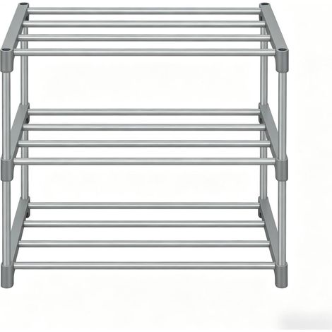 Zapatero abierto de 3 niveles de metal gris 42 x 30 x 37 cm para 6 pares HOMVRA (1/5)