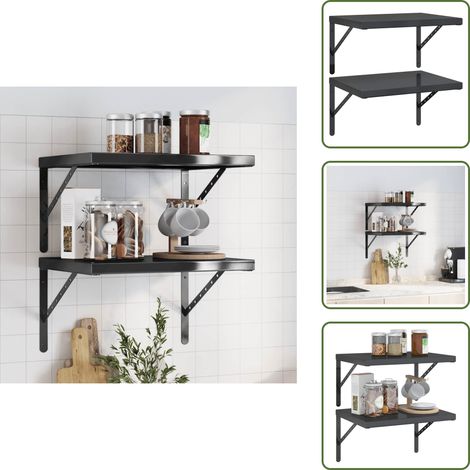 The Living Store Wandregale 2 Stk. 50x40 cm Schwarz Edelstahl - Wandregale (1/5)