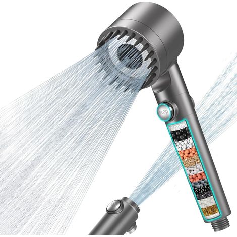 cabezal de ducha de alta presión con sistema de filtración de 15 capas, 4 tipos de chorro y una manguera de 1,5 m para el baño. (1/5)