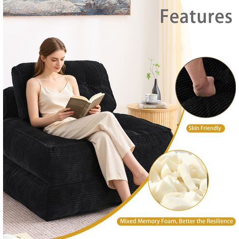 Fauteuil canapé-lit 2 en 1 convertible avec matelas confortable, oreiller et support dorsal, modèle pliable pour salon et chambre, noir (1/4)