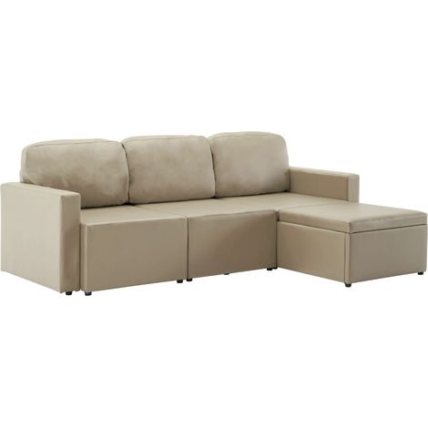 Sofá cama modular de 3 plazas cuero sintético color capuchino vidaXL