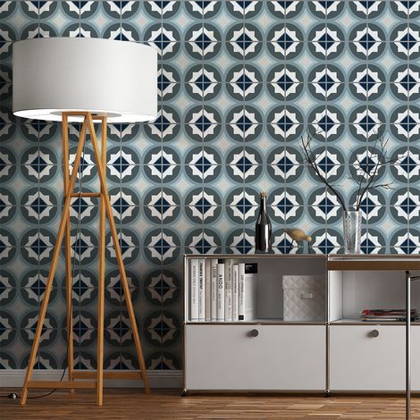Sticker Mural Carrelage adhésif Cuisine Salle de Bain - 9 STICKERS CARREAUX DE CIMENT AZULEJOS FIRMINA - 9stickers15x15cm (1/5)
