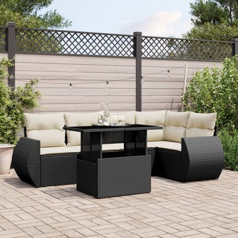 vidaXL Salon de jardin 6 pcs avec coussins noir résine tressée (1/5)