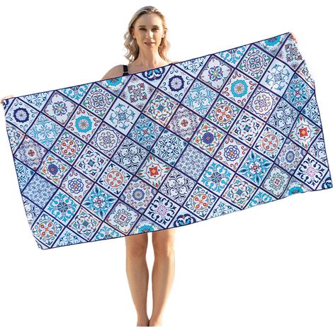 1 serviette de plage, anti-sable, séchage rapide, microfibre, 80 x 160 cm, motif losanges ou soucoupe volante (1/5)