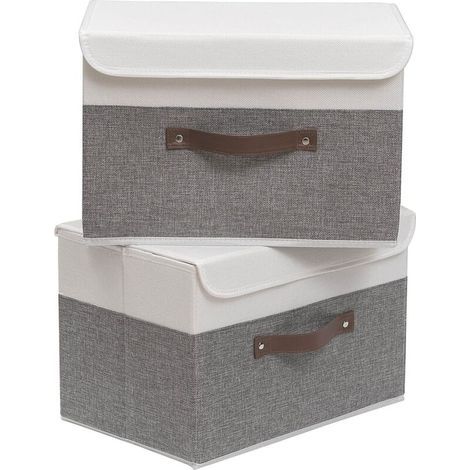 Aufbewahrungsbox, 38 x 25 x 25 cm, faltbare Aufbewahrungskörbe mit Deckel und Griffen, Aufbewahrungsbox (2 Stück) (1/5)