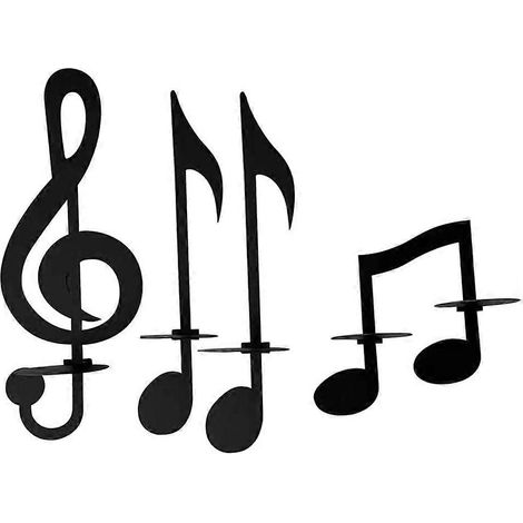 Lot de 4 bougeoirs en forme de notes de musique - Applique murale en métal style vintage (1/5)