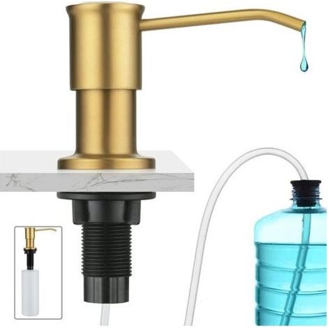 Eingebauter Seifenspender in gebürstetem Gold, Küchenspülbecken-Seifenspender, integrierter Seifenspender mit 500-ml-Flasche und 1,2-m-Verlängerungsset, Nachfüllung von oben (1/5)