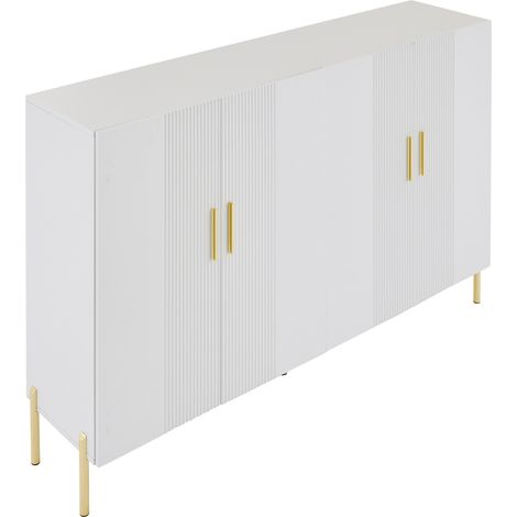 Buffet blanc mat 4 portes, meuble de rangement 160 x 35 x 100 cm avec pieds et poignées dorés pour salle à manger (1/5)