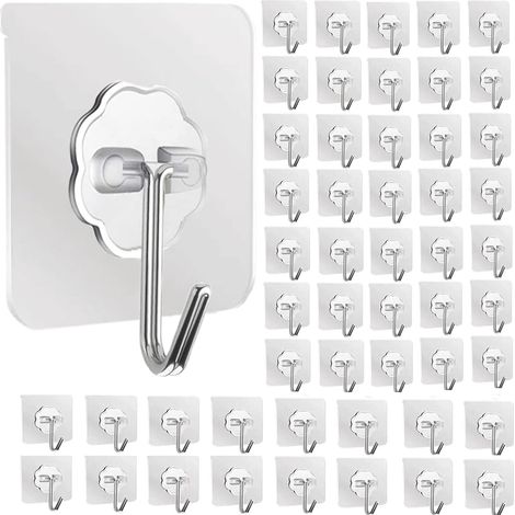 Wandhaken, hochbelastbare selbstklebende Haken, 50er-Packung transparente, wasserfeste Klebehaken für Bad, Küche, DIY, Allzweckhaken (1/5)