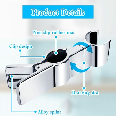Nazalus-Hot Sale-Brausehalterung aus Metall, 2 Stück, ohne Bohren, verstellbare Duschkopfhalterung, 45° drehbare Duschhalterung für Duschstange, Handbrause (Silber)