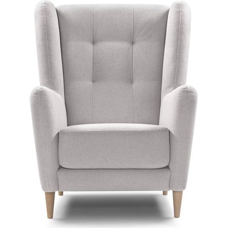 Fauteuil À Oreilles Confortable et Moderne, Fauteuil Rembourré Avec Pieds en Bois, en Marron Clair (1/5)
