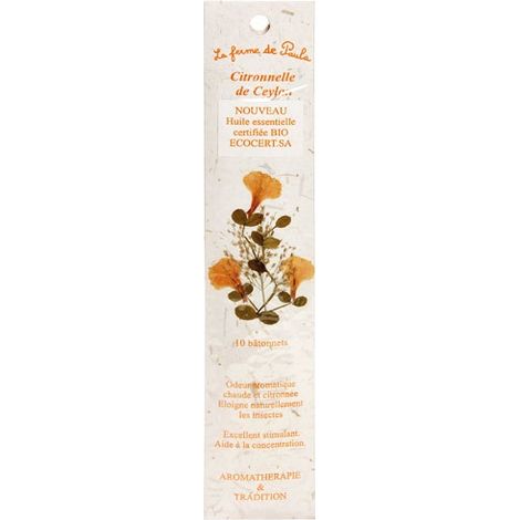 Encens Indien Citronnelle De Ceylan Bio X 10 - Ecodis