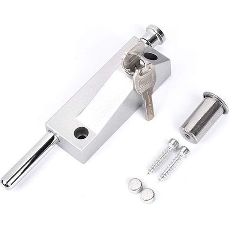 Verrou de porte multifonction - Pour porte de garage - Verrou de porte universel - Avec 2 clés - Pour usage intérieur et extérieur - Argent mat (1/4)