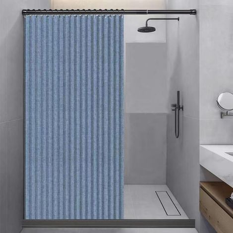 Rideau de Douche Pliant Double Face à Aspiration magnétique, Rideau d'ombrage de Salle de Bains en Lin épais (Bleu,120x200cm) (1/5)