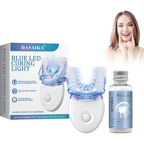 Kit Réparation Dentaire, Dent Provisoire, Contient une lampe à photopolymériser à lumière bleue, pour réparer les défauts des dents, les petites fissures, etc.