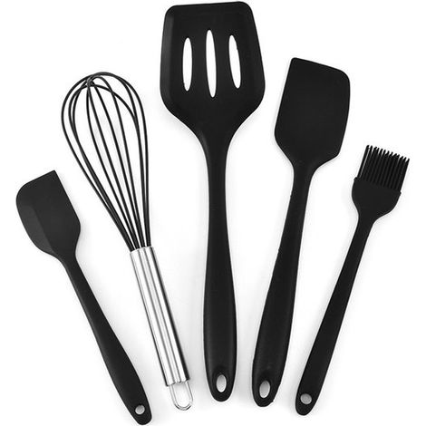 Spatule pour ustensiles de cuisine - Ustensiles de cuisine en silicone antiadhésifs - Sans BPA - Spatule à fentes - Spatule à poisson - 5 pièces (1/5)
