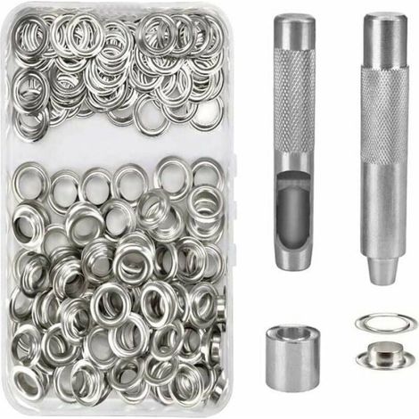 Kit Oeillets - 100 Pièces - Diamètre Intérieur 14 mm - Pour Toile Bâche Tente Réparation - Métal Argent (1/5)