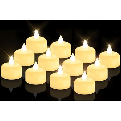 Lot de 12 bougies chauffe-plat LED sans flamme à piles, bougies chauffe-plat électriques artificielles avec scintillement blanc chaud pour bougeoirs, Noël, mariage, fête et décoration intérieu (1/5)