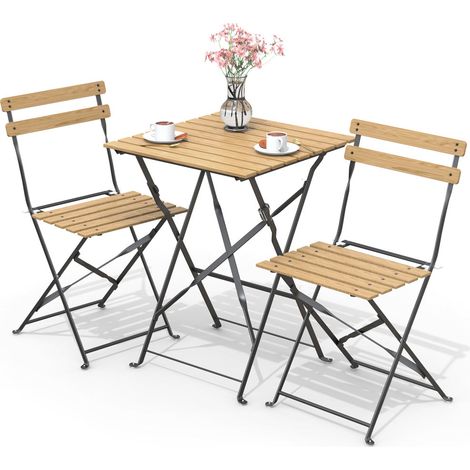 Vounot – Ensemble bistro extérieur 3 pièces – Table pliante 72x55cm – 2 chaises confortables avec dossier – Résistant aux UV et à l'eau