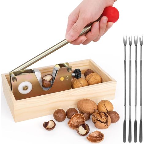 Cassecouilles - Casse-Noix Manuel à Levier avec Base en Bois - Réglable 15 à 30 mm - Pour Noix, Pacanes, Noisettes, Macadamia, Châtaignes - 1 Pièce (1/5)