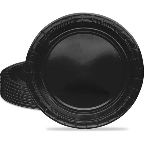 16 Pièces Noir Assiette pour Fête Anniversaire,7 Pouces/18cm Noir Papier Assiette Dessert Plateau Vaisselle pour Décoration Anniversaire Homme Femme (1/2)
