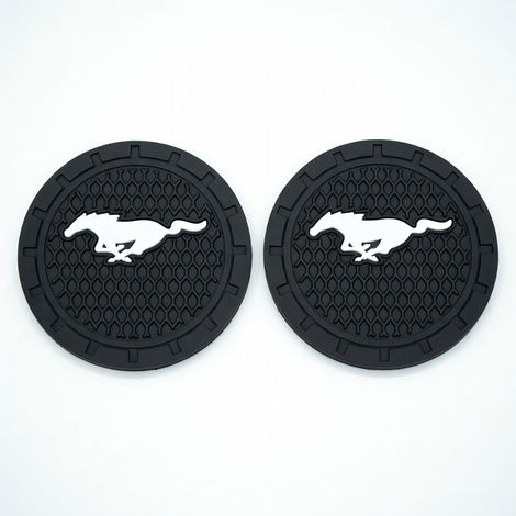 Sous-verres de voiture logo Mustang, bord noir antidérapants, paire (1/5)
