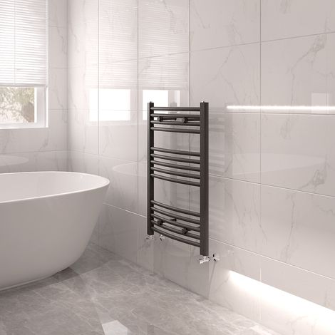 Bathroom Mordern Heated Towel Rail Radiator Central Heating Ladder Warmer 800x500mm Anthracite Curved