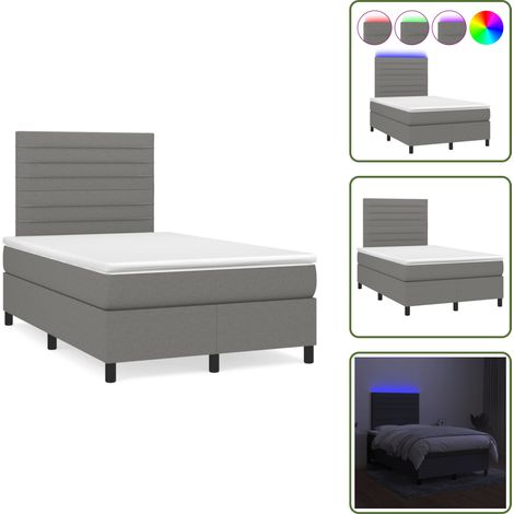 The Living Store Sommier à lattes de lit matelas LED gris foncé 120x190 cm tissu - Sommier Tapissier - Lit Double - Matelas Led - Éclairage LED - Têtière Ajustable (1/5)