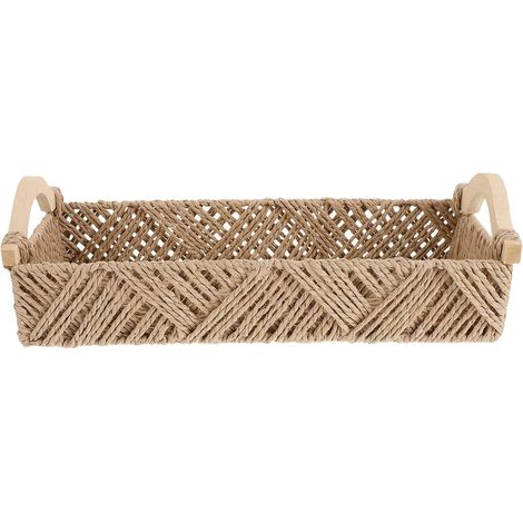 Panier de Rangement en Corde de Papier avec Poignées en Bois (1/5)
