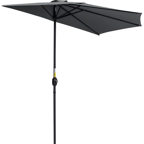 3(m) Half Parasol, Semi Round Umbrella with Metal Frame, Crank Handle for Balcony, Garden, Grey