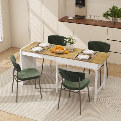 Puluomis Table console extensible 80-160 cm, Table à manger, Design effet bois, 1-6 personnes, Avec compartiment de rangement, Tapis de sol antidérapants, Pour salles à manger, salons,bureaux -Blanc (1/5)