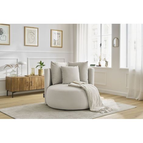 Bobochic – Fauteuil CESAR velours beige – Confort équilibré – Dimensions 115x110x90cm – Tissu déperlant et résistant aux accrocs (1/5)