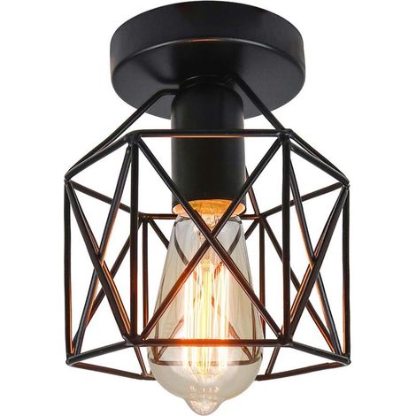 Industriel Plafonnier Industrielle Vintage Plafonnier Suspension Luminaire pour Entrée,Porche,Couloir,Salle à Manger. (Noir1) (1/5)