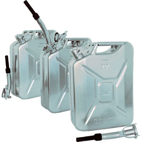 3x Metallkanister silber 20 Liter inkl. Ausgießer Benzin Diesel (1/5)