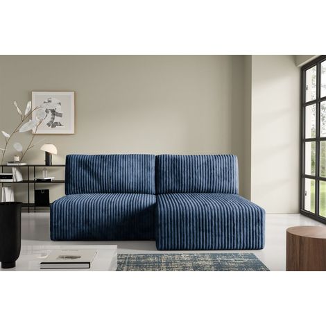 Ecksofa mit Schlaffunktion NATALIA XS in Stoff Tilia Dunkelblau Ottomane Rechts