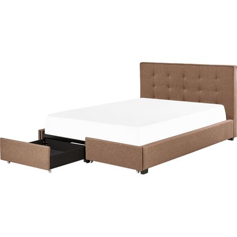 Bed with Storage Drawers Fabric LA ROCHELLE 180 x 200 cm (EU Super King) Brown