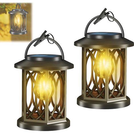 Lanterna a energia solare, luci lampeggianti impermeabili, decorazioni per esterni per patio e giardino (2 pezzi) (1/5)
